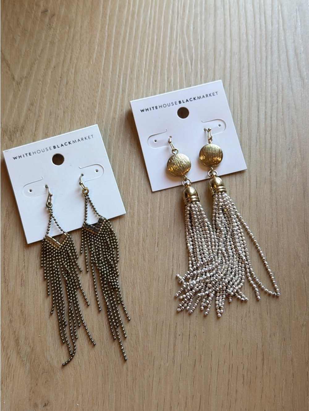 White House Black Market Gold and Cream Multi-Strand Tassel Earrings